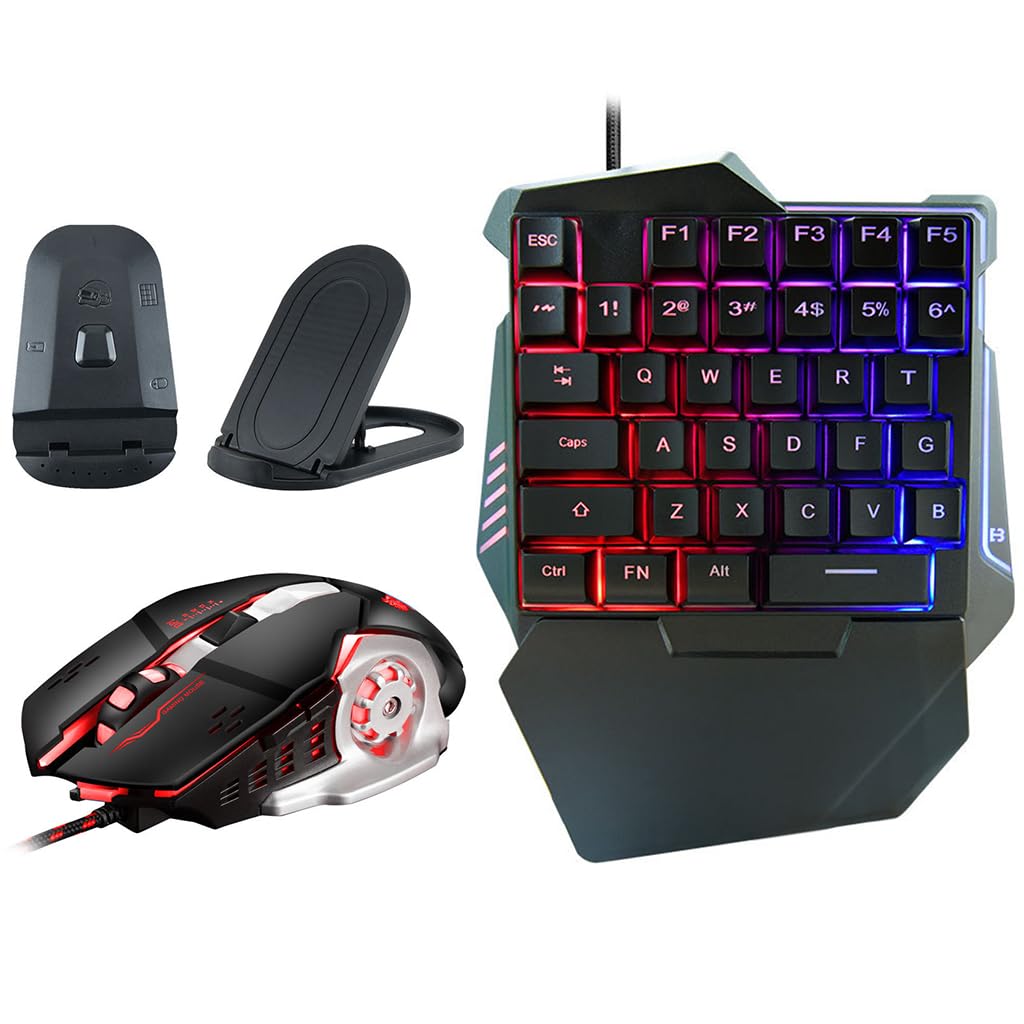 Verilux 4 in 1 One Hand Gaming Keyboard and Mouse Combo, 35 Keys Wired RGB LED Backlit One Hand Keyboard, USB Wired Gaming Mouse, Converter Adapter for PUBG/Laptop PC Game and Work Verilux 4 in 1 One Hand Gaming Keyboard and Mouse Combo, 35 Keys Wired RGB LED Backlit One Hand Keyboard, USB Wired Gaming Mouse, Converter Adapter for PUBG/Laptop PC Game and Work